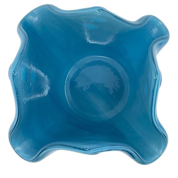 Blue Swirl Art Glass Handkerchief Vase Candle Holder Glass MCM Vintage - Picture 5 of 6